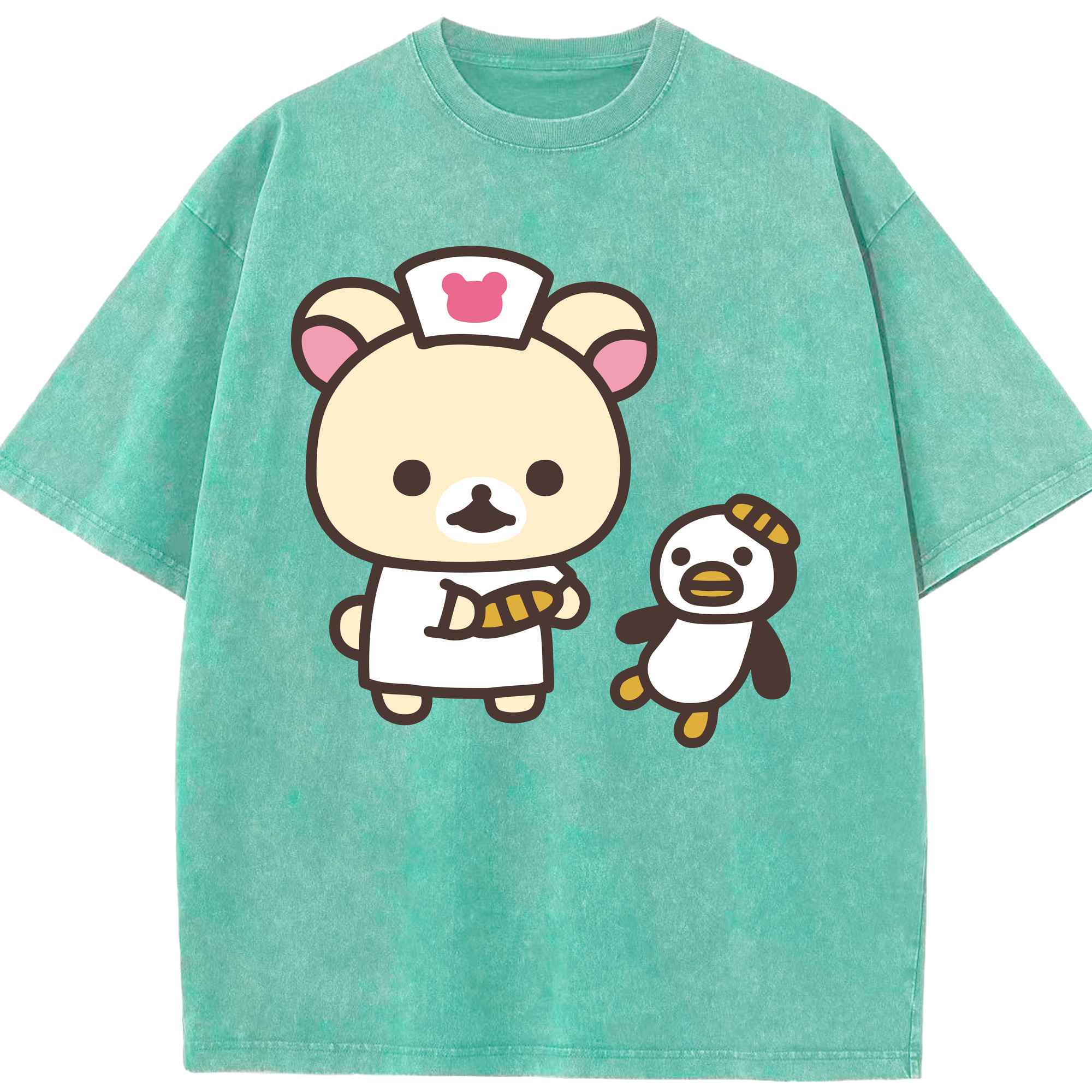 （画像用） リラックマ リラックマ キイロイトリ Rilakkuma Korilakkuma Kiiroitori 綿100% ヴィンテージ風 半袖Tシャツ（フロントプリント）